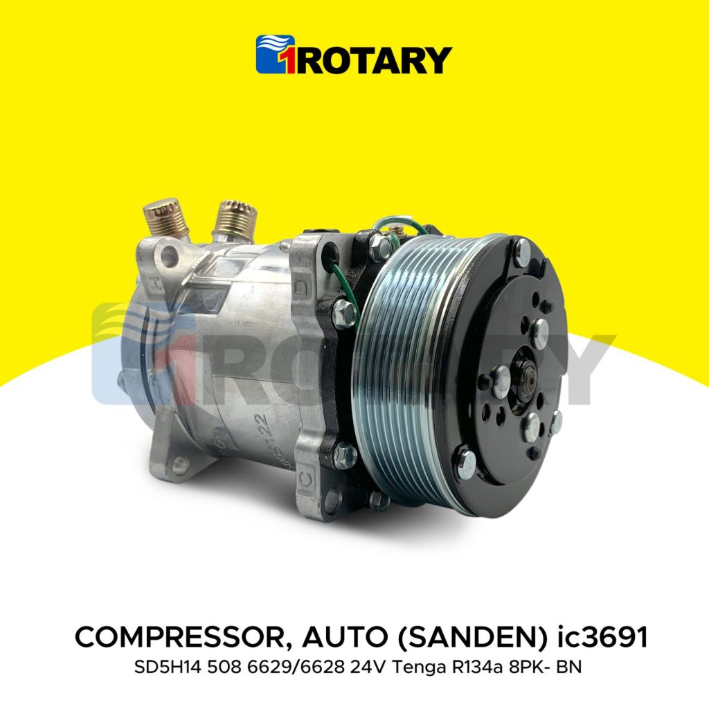 1Rotary Auto Compressor (Sanden)SD5H14 508 6629/6628 24V Tenga R134a 8PK BNIC3691 1Rotary